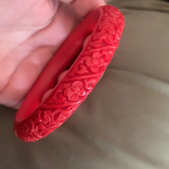 Vintage Carved Cinnabar Bangle 2 Available - Picture 4 of 4